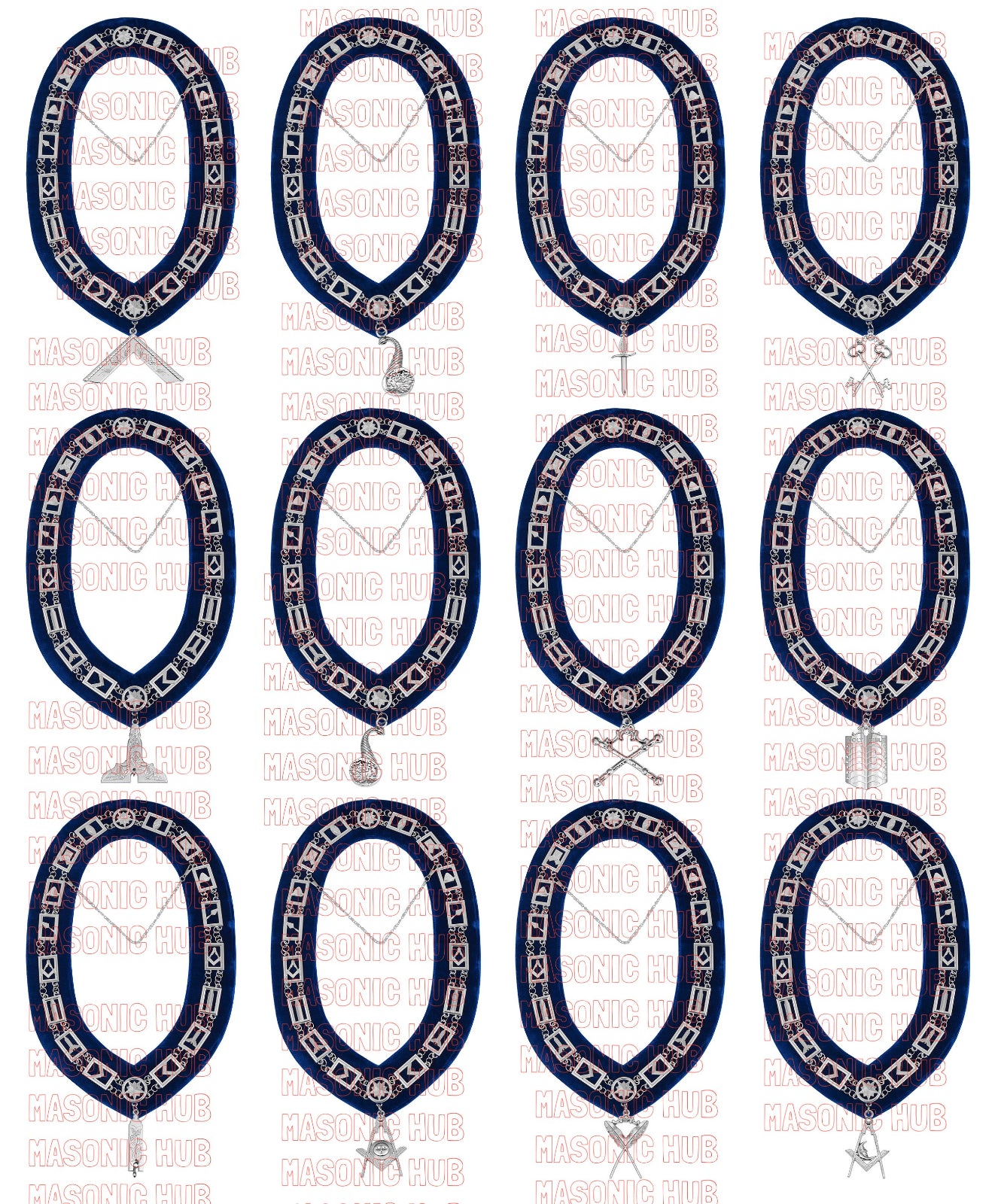 Masonic Blue Lodge Officer Aprons Set of 12 - Gloves , Chain Collars - Jewels
