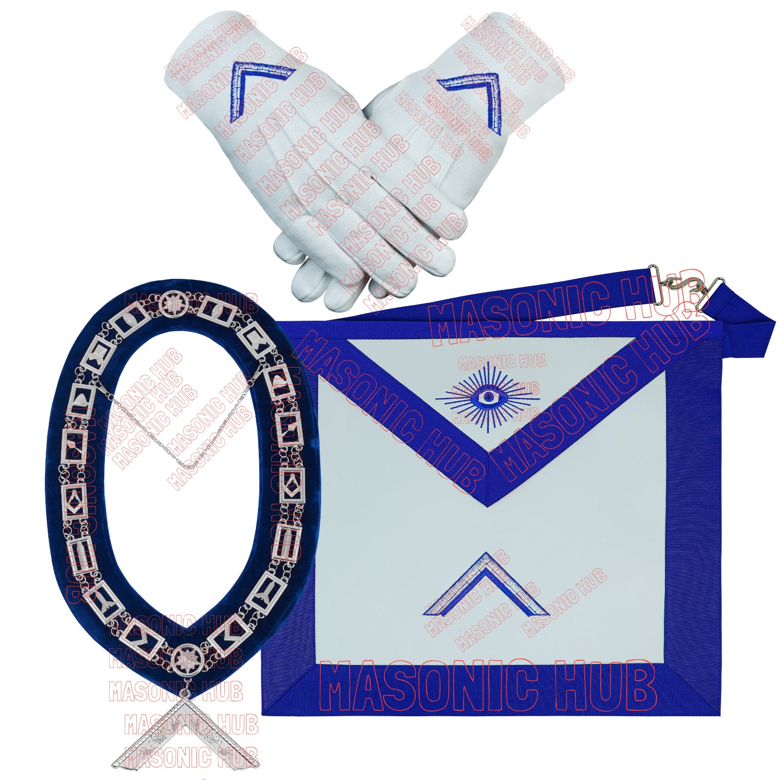 Masonic Blue Lodge Officer Aprons Set of 12 - Gloves , Chain Collars - Jewels