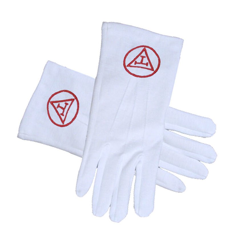 Masonic Royal Arch - York Rite Triple Tau Red Symbol Cotton White Gloves