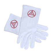 Masonic Royal Arch - York Rite Triple Tau Red Symbol Cotton White Gloves