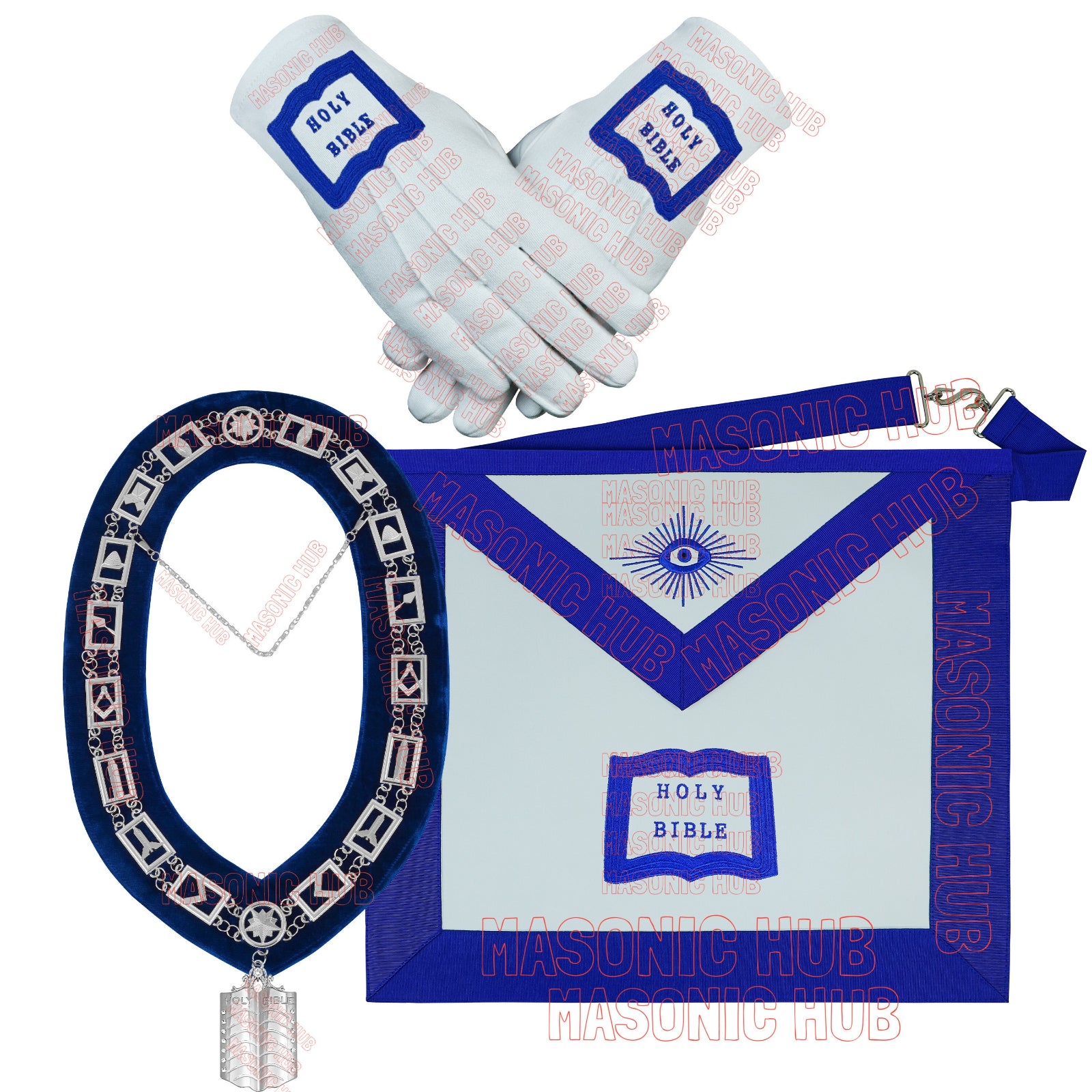 Masonic Blue Lodge Officer Aprons Set of 12 - Gloves , Chain Collars - Jewels