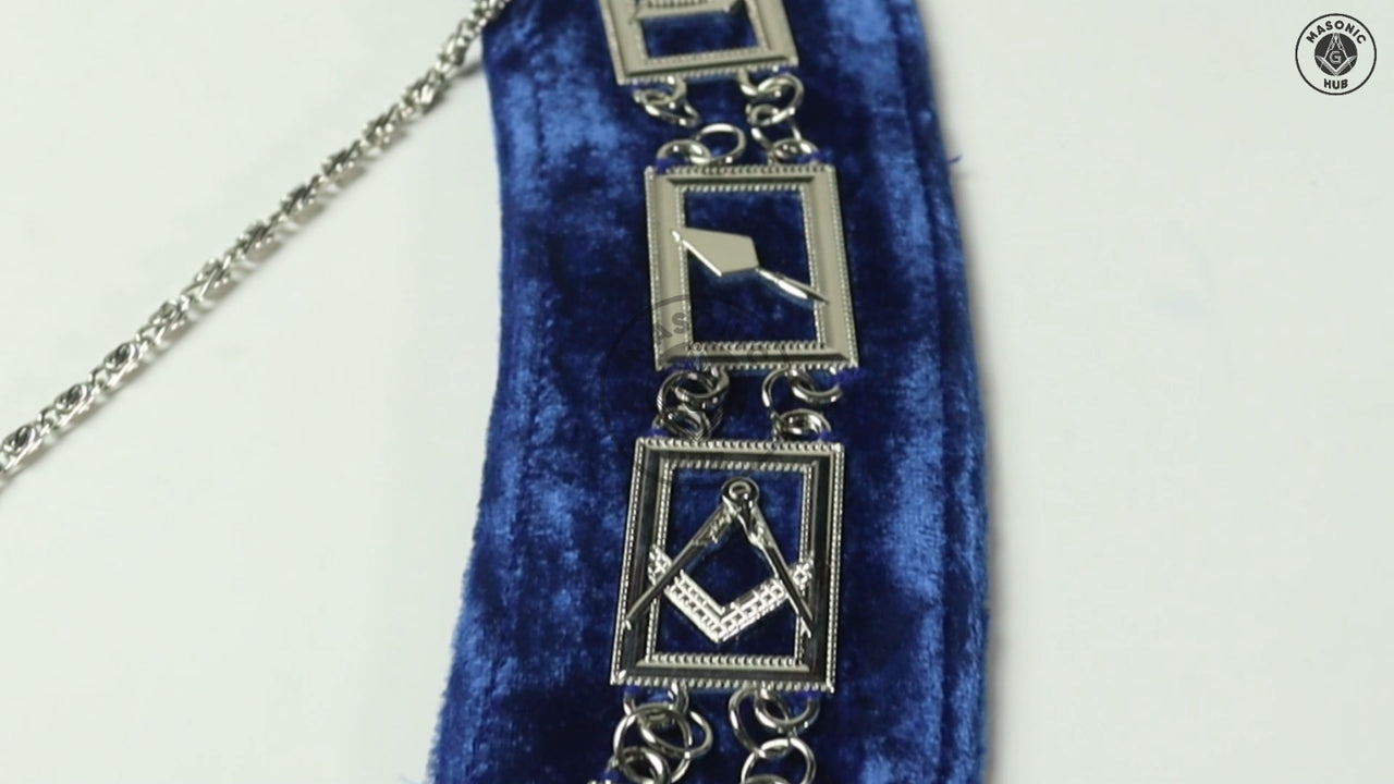 Blue Lodge Masonic Working Tools + Chain Collars with Blue Velvet Backing