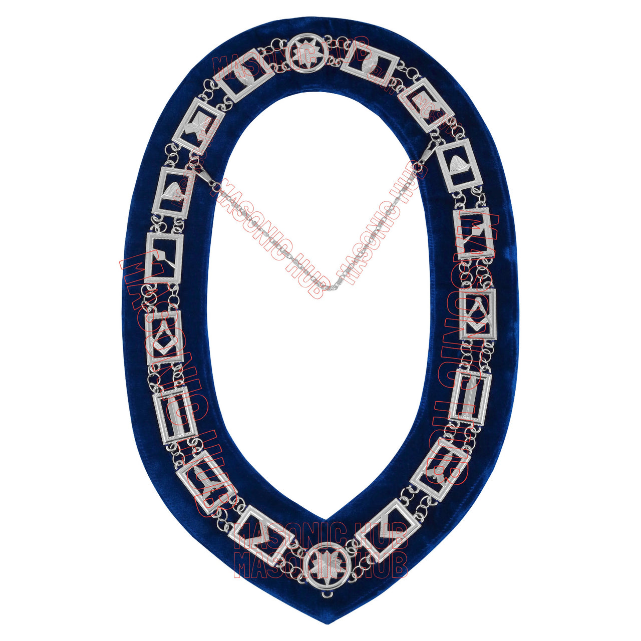 Blue Lodge Masonic Working Tools + Chain Collars with Blue Velvet Backing