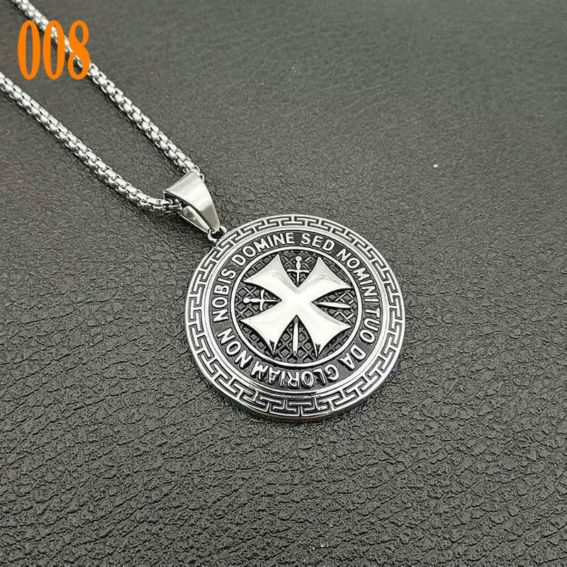 Men'S 316 Stainless Steel Pendant Knights Templar Pendant Cross Sword and Shield Pendant