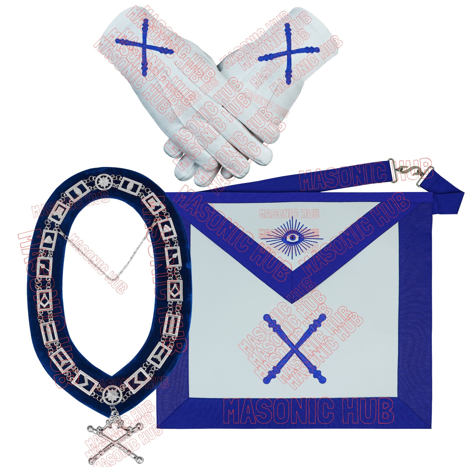 Masonic Blue Lodge Officer Aprons Set of 12 - Gloves , Chain Collars - Jewels
