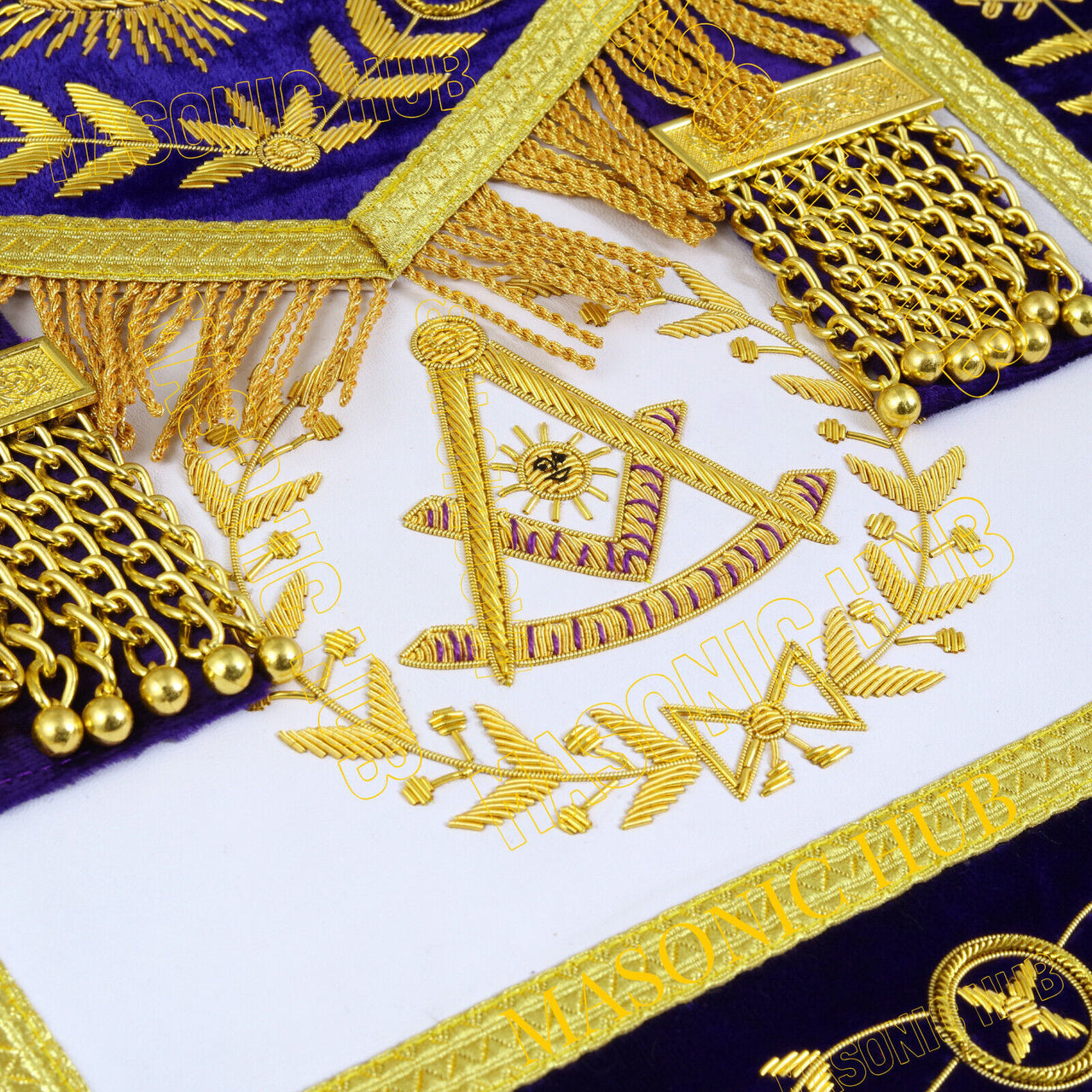 Handcrafted 100% Lambskin Masonic Grand Lodge past Master Apron & Chain Collar