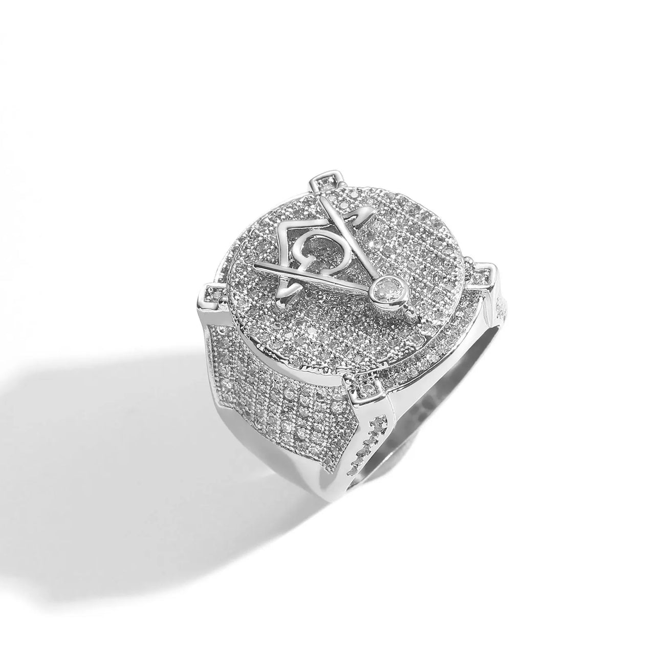 AG Freemason Men's 18K Gold Plated Champion Ring Retro Style Creative Personality Hip Hop with Full Zircon for Engagement