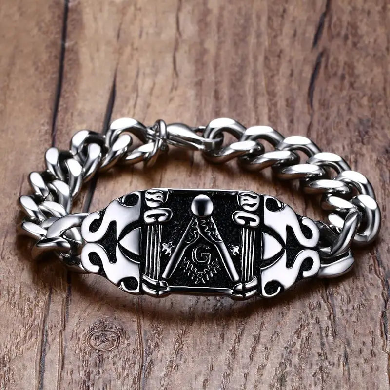 Mens Bracelet, Freemasons Bracelets, Stainless Steel Heavy Cuban Chain Bracelet, Men Jewelry 21CM