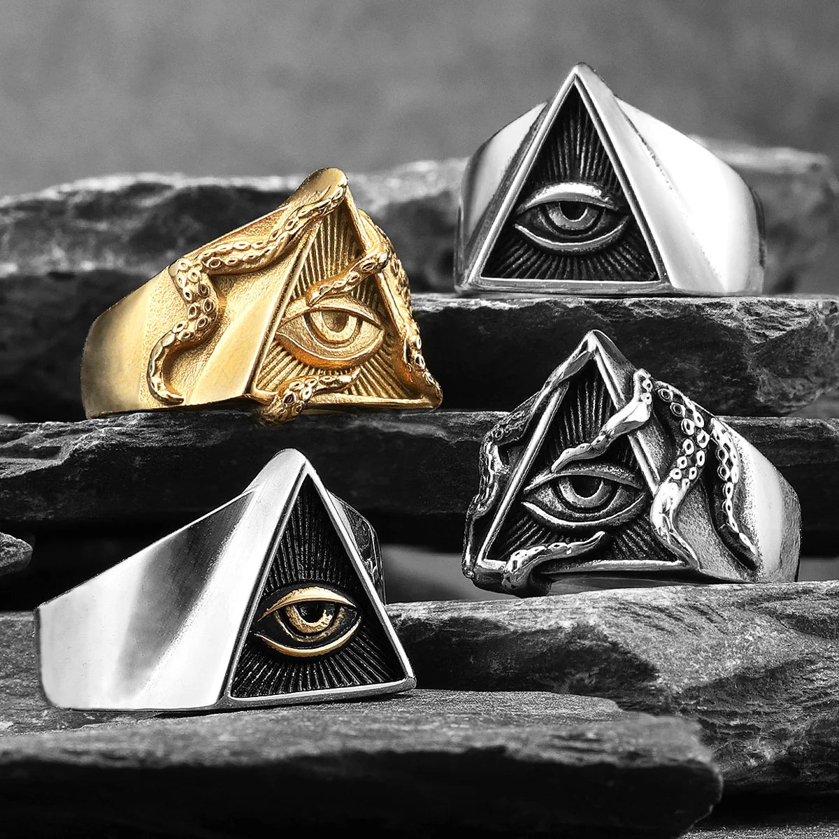 Freemason Triangle Masonic Stainless Steel Mens Rings Punk for Male Boyfriend Biker Jewelry Creativity Gift Wholesale