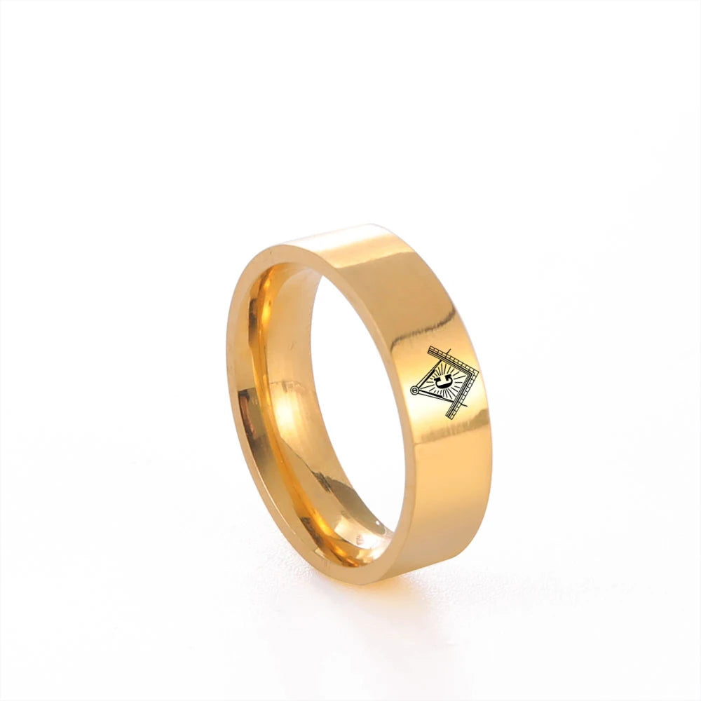 Men Freemason Ring Titanium 304L Stainless Steel Masonic Symbol Rings Gold Black Color Freemasonry Knights Templar Jewelry Gift