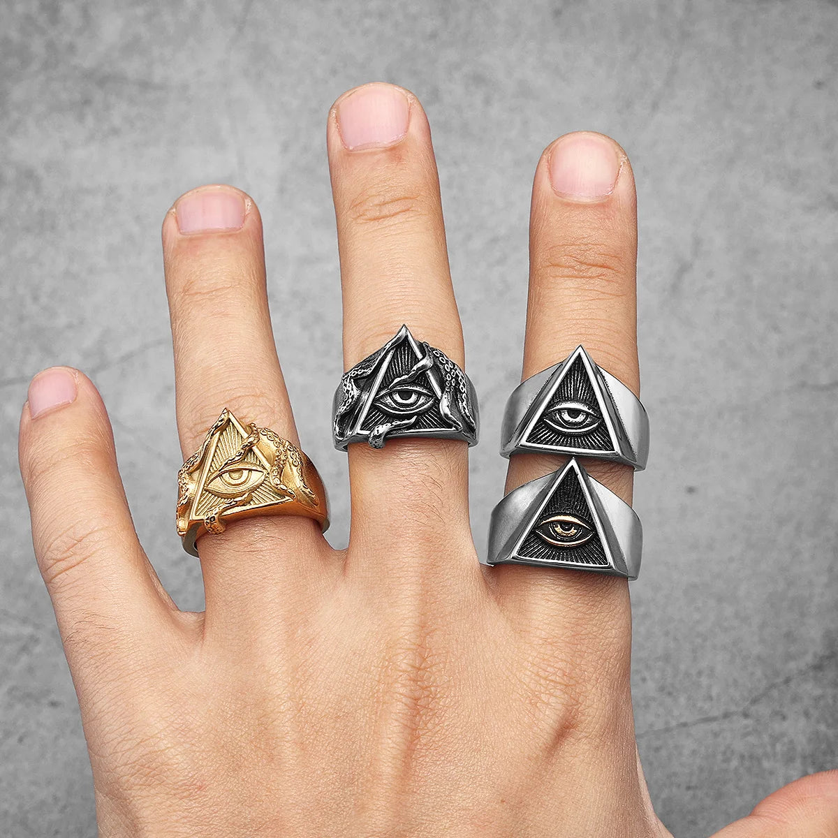 Freemason Triangle Masonic Stainless Steel Mens Rings Punk for Male Boyfriend Biker Jewelry Creativity Gift Wholesale