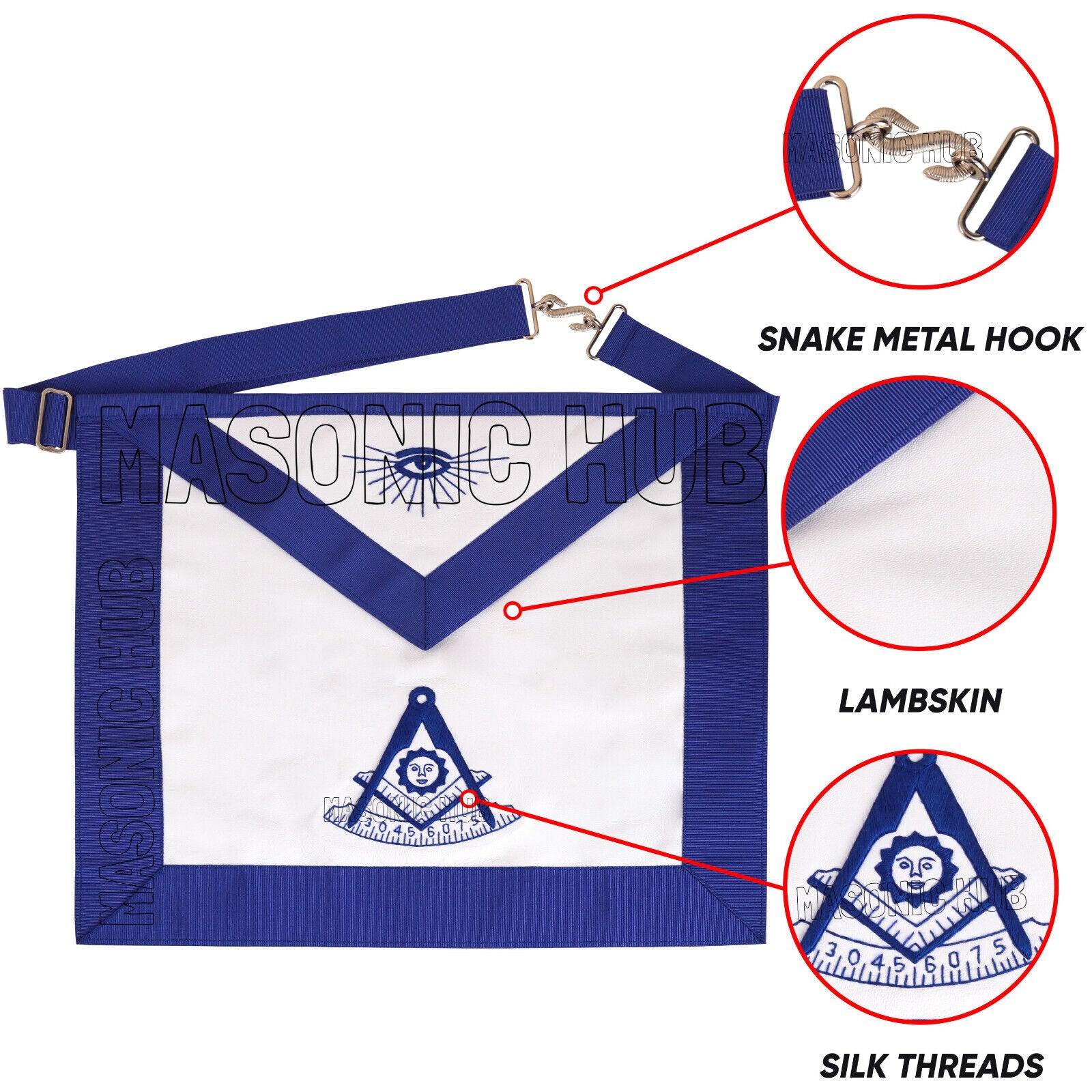 Handcrafted 100% Lambskin Masonic Blue past Master Apron for Freemasonry