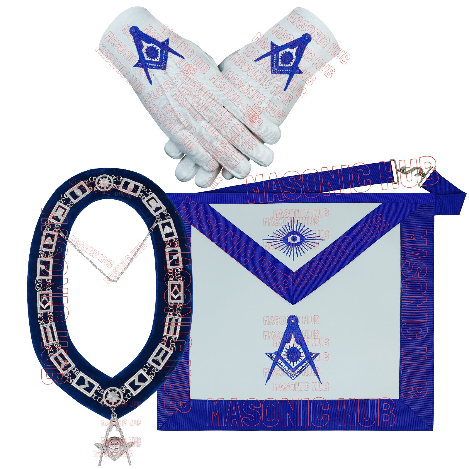 Masonic Blue Lodge Officer Aprons Set of 12 - Gloves , Chain Collars - Jewels