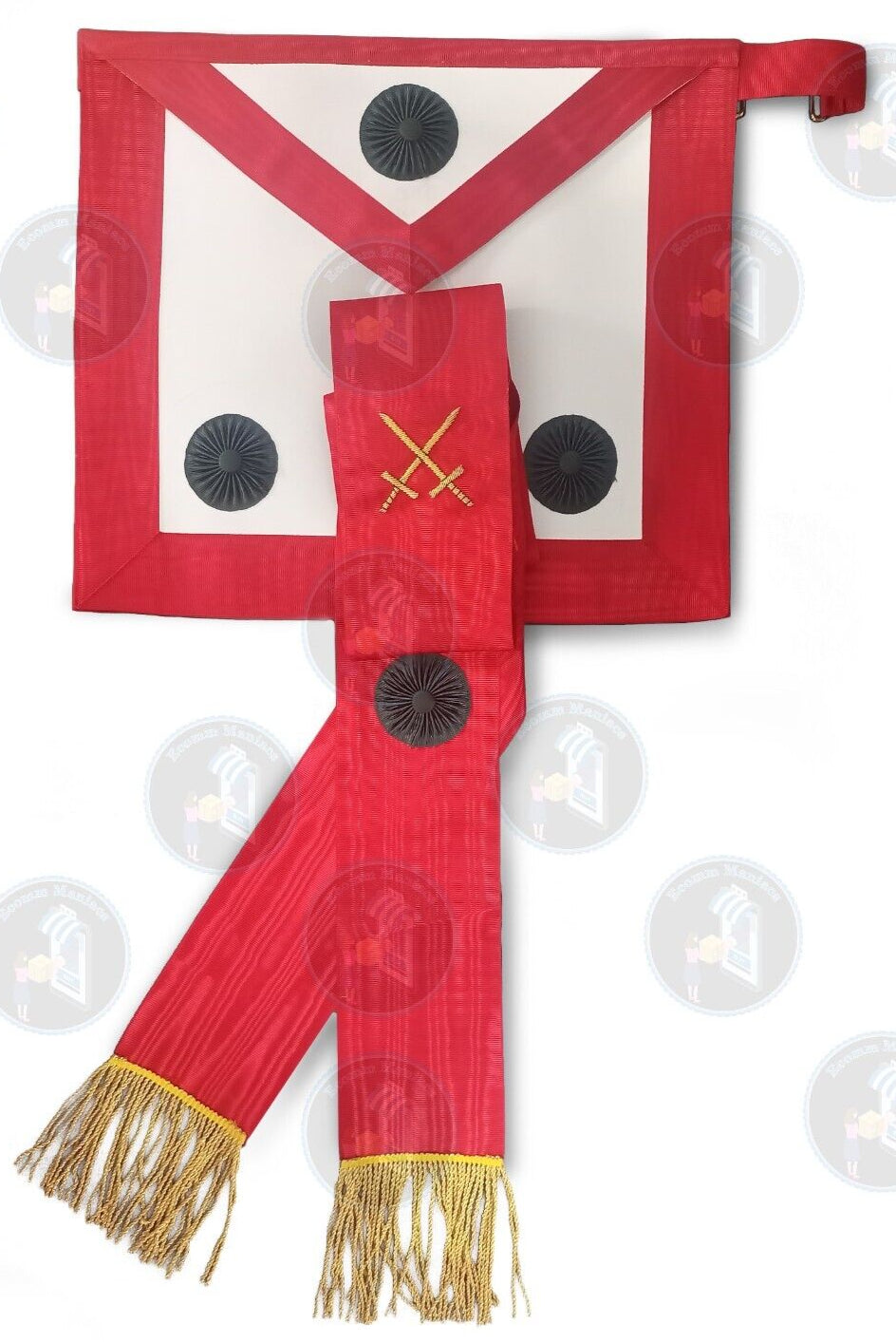 Masonic Knight Mason York Rite Apron with Black or Green Rosette & Matching Sash
