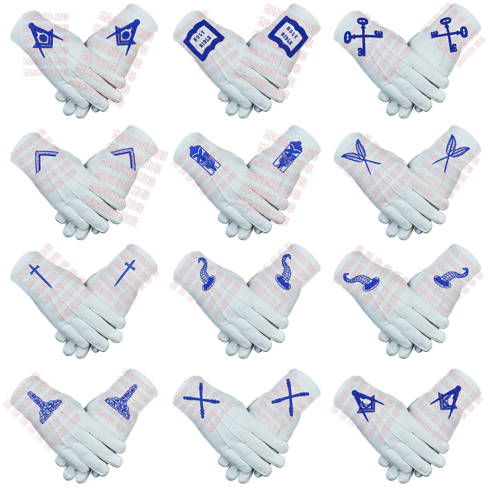 Masonic Blue Lodge Officer Aprons Set of 12 - Gloves , Chain Collars - Jewels