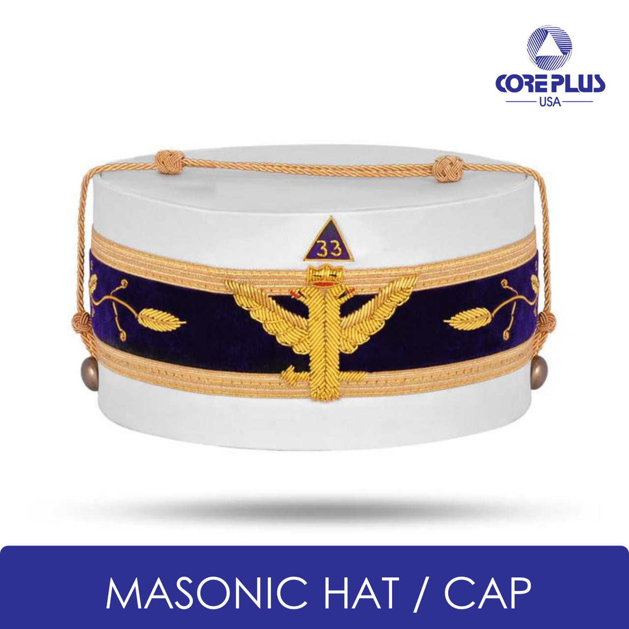 33Rd Degree Scottish Rite Crown Cap-Wings down Hand Embroidery with Gold Bullion