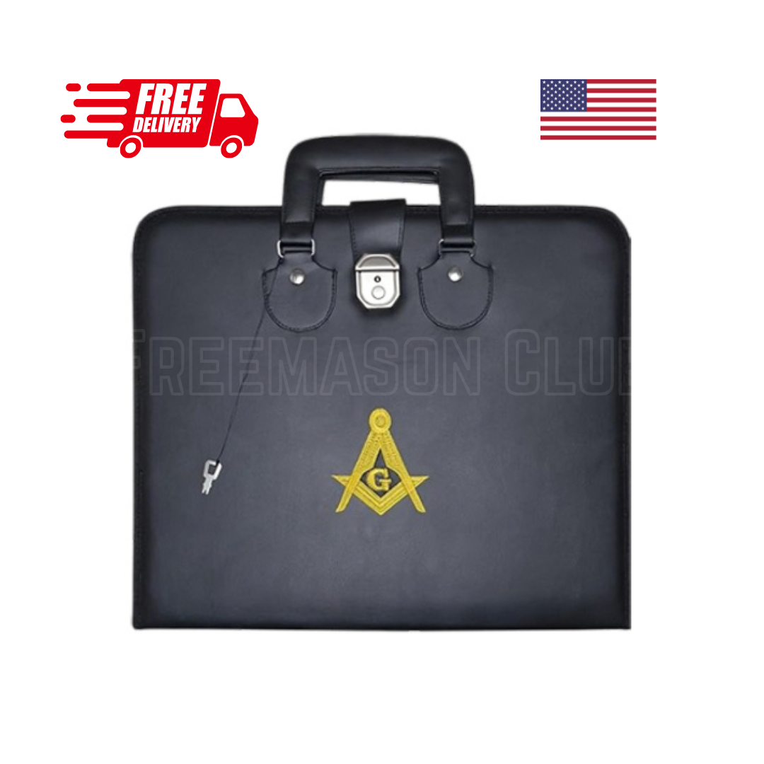 Masonic Apron Case Square & Compass Master Mason WM Provincial Leather Lock